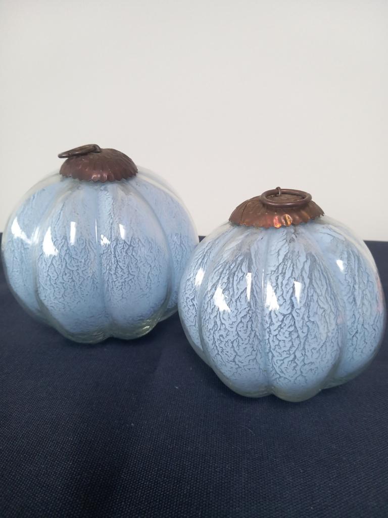 Set van 2 Vintage Glazen Pompoen Ornamenten . Blauw, Ophalen of Verzenden