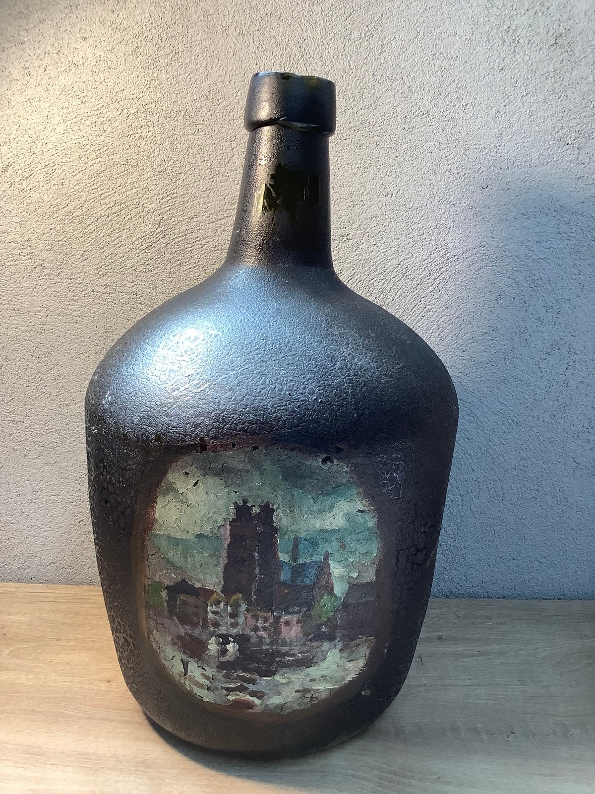 Antieke glazen fles gistingfles met beschildering Dordrecht, Ophalen of Verzenden, Gebruikt