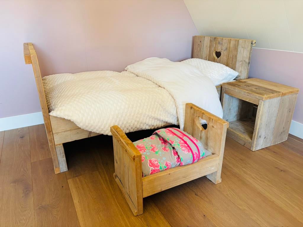 Kleuterbed peuterbed hout 70x160cm met poppenbed!, Kinderen en Baby's, Kinderkamer | Bedden, Gebruikt, 70 tot 85 cm, 140 tot 160 cm