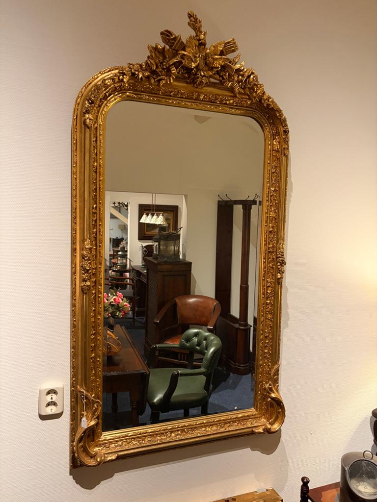 Monumentale Kuifspiegel Goudkleurig met Geslepen Glas, Ophalen, Rechthoekig, 50 tot 100 cm, 150 tot 200 cm