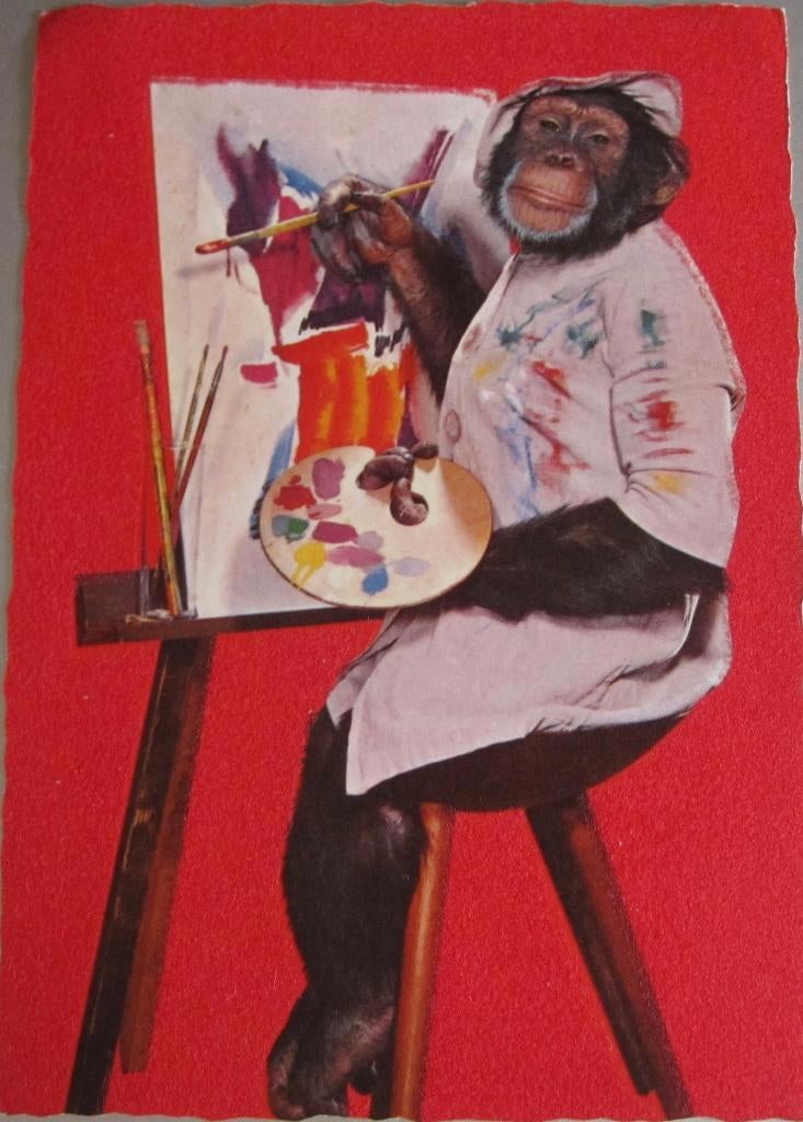twee keer een aap die schildert, Verzenden, 1980 tot heden, Ongelopen, Wild dier