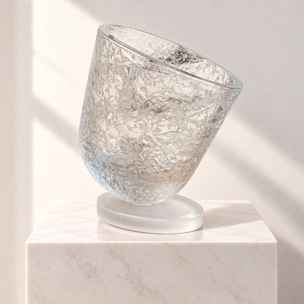 Glazen wijnkoeler met florale decoratie, Ophalen of Verzenden