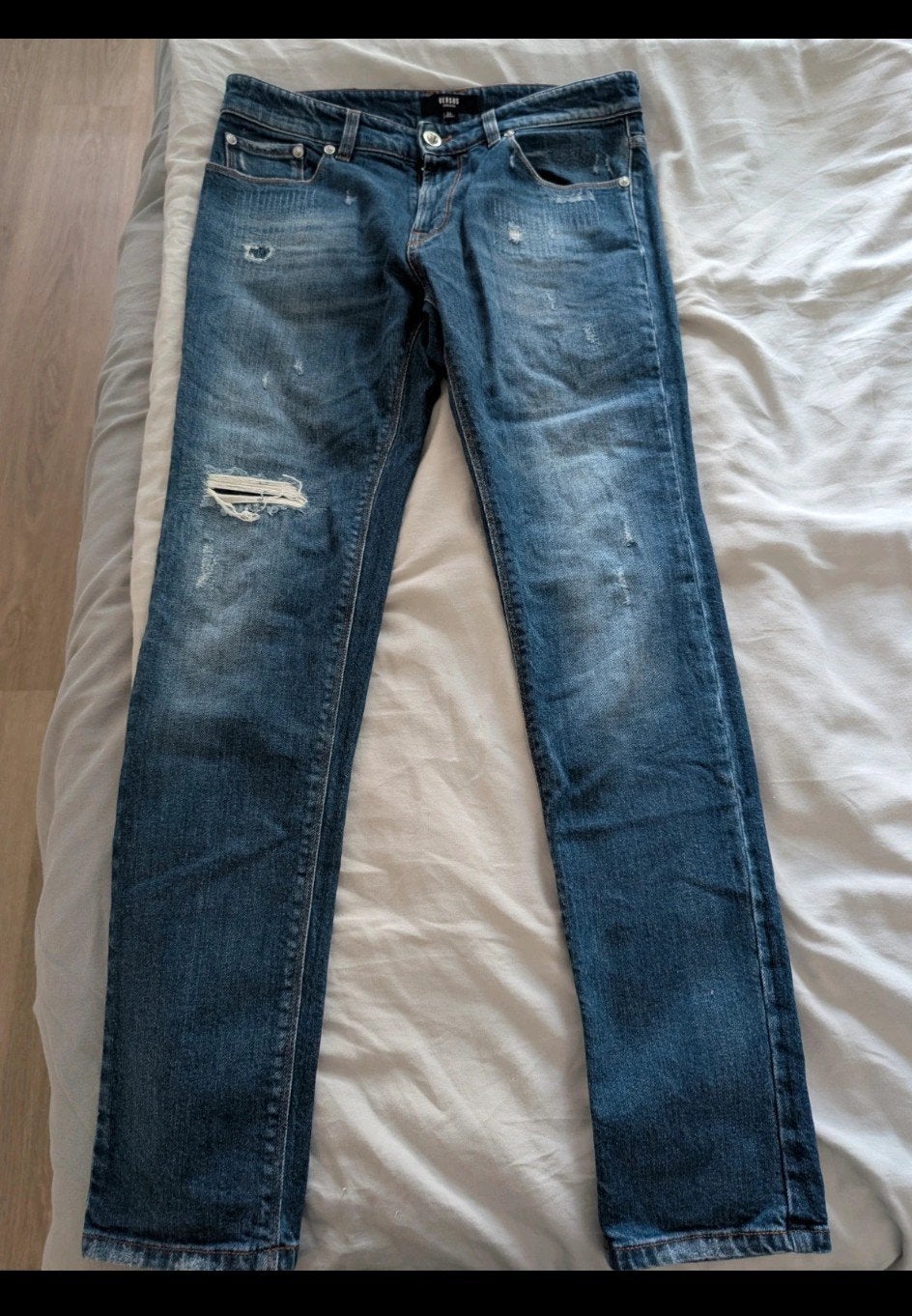 Versace Jeans met unieke print heren, Blauw, Ophalen of Verzenden, Gedragen, W30 - W32 (confectie 38/40)
