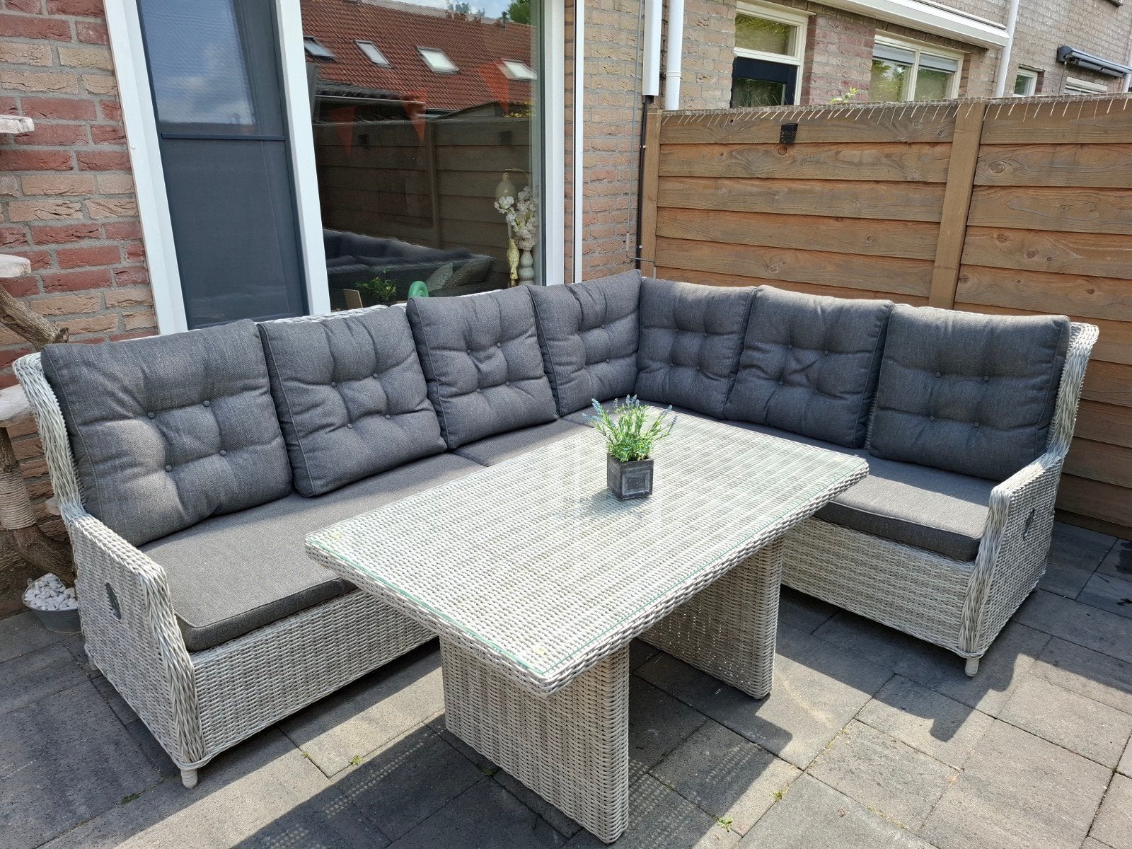 Loungebank met tafel - Wicker tuinset, Ophalen, Gebruikt, Rotan, 6 zitplaatsen