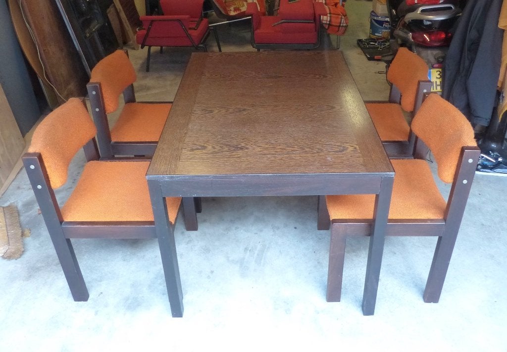 Jaren 70 complete eethoek,eettafel en 4 stoelen,vintage., Ophalen, Gebruikt, 100 tot 150 cm, 50 tot 100 cm
