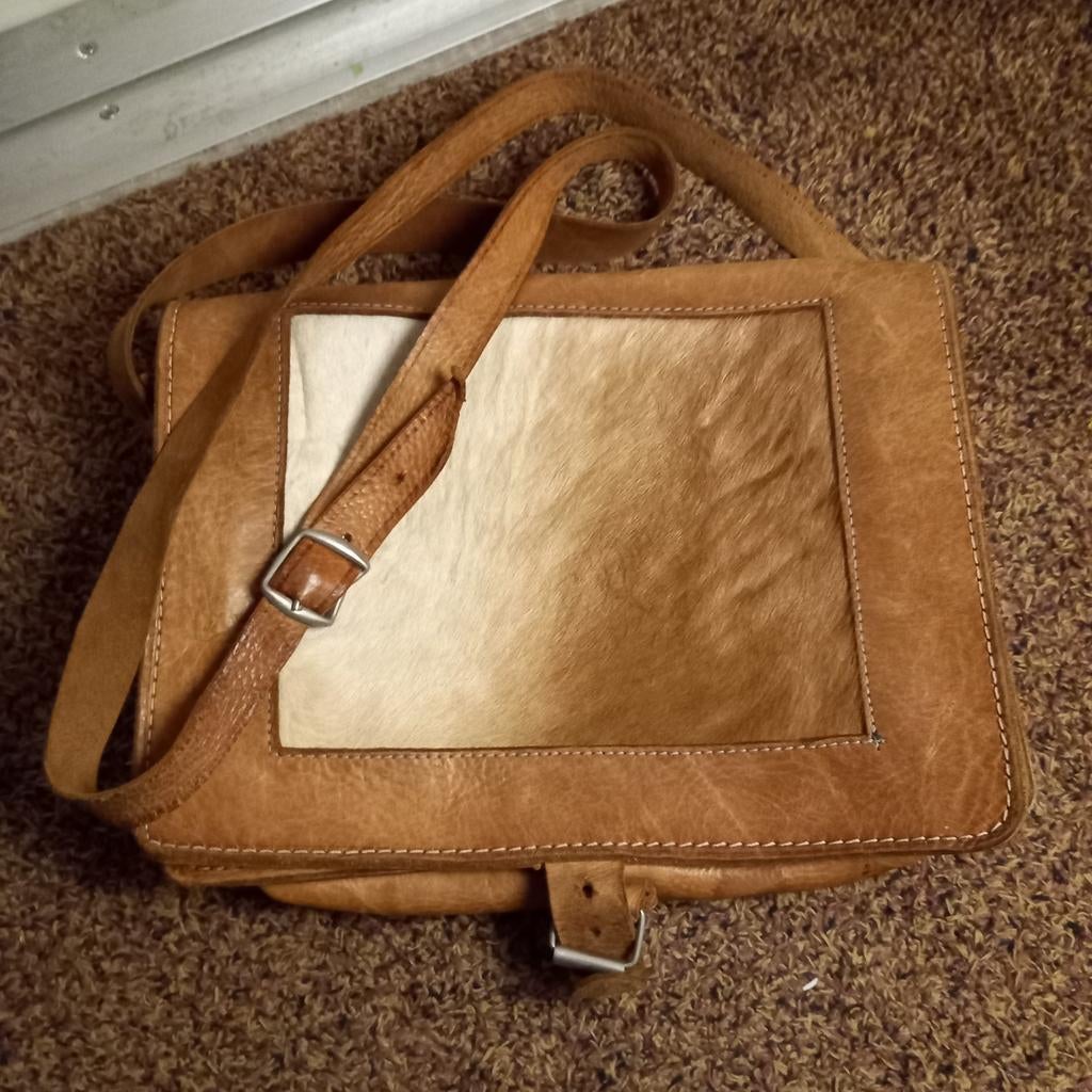 Leren Vintagetas 30x20cm - Uniek Design, Sieraden, Tassen en Uiterlijk, Tassen | Schoudertassen, Overige merken, Gebruikt, Bruin