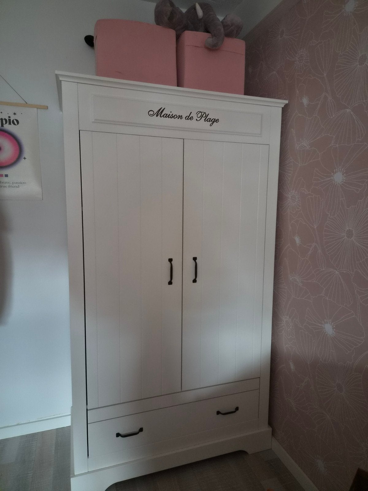 Witte kledingkast met lade en hangruimte, Gebruikt, 150 tot 200 cm, Overige houtsoorten, 50 tot 75 cm