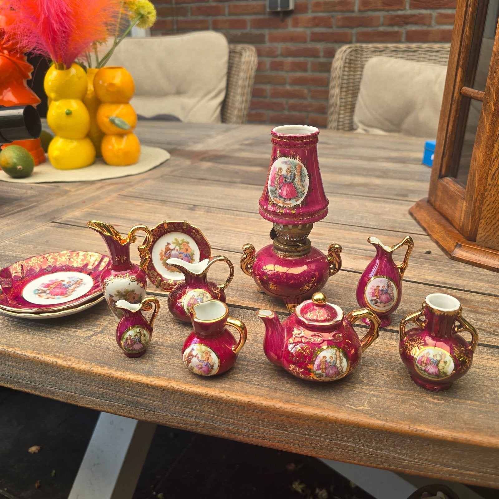 Limoges Porselein Miniatuur Servies & Olielamp Set, Ophalen