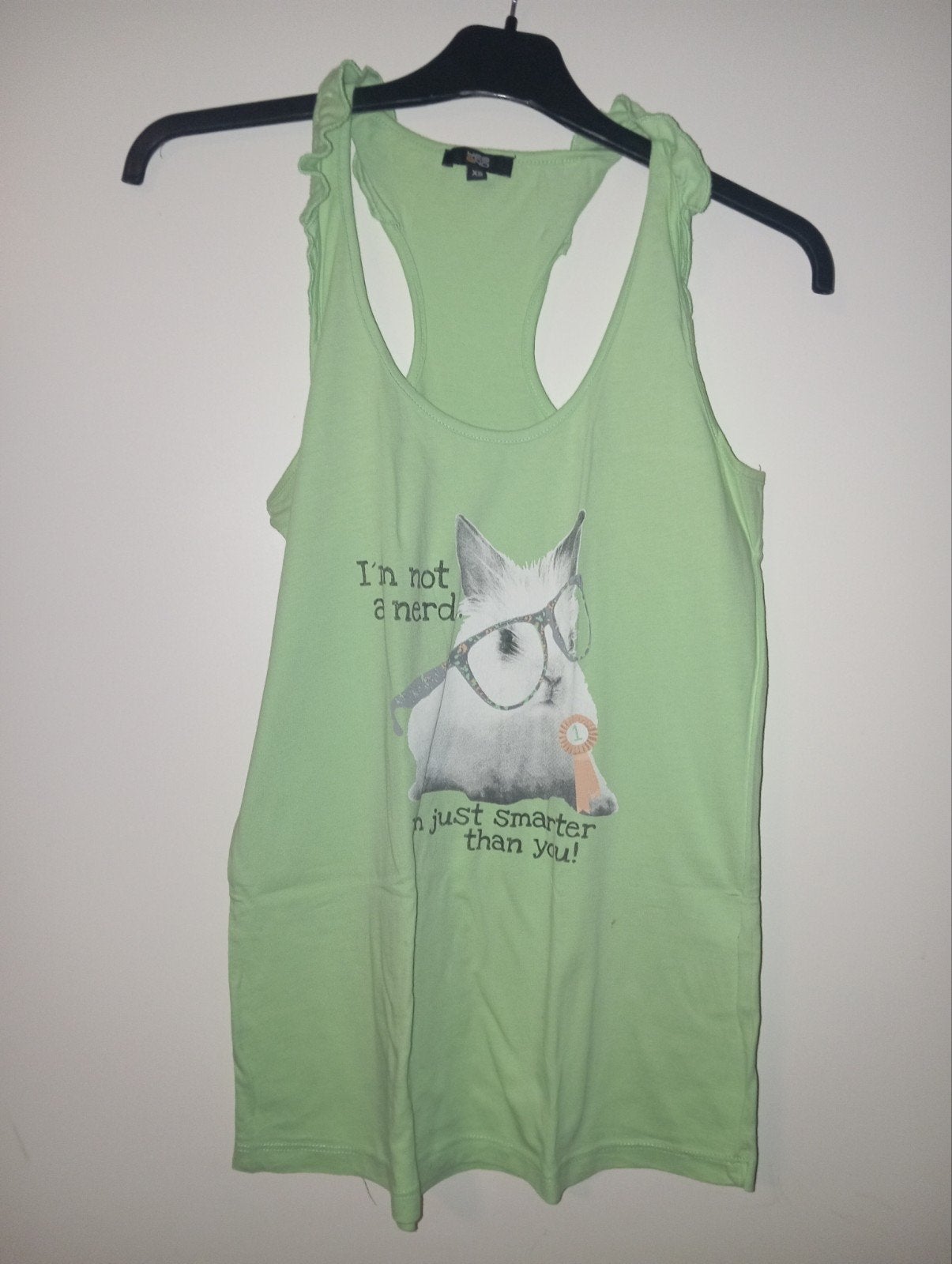 Groene Racerback Top met Grappige Konijnenprint - Maat XS, Kleding | Dames, Ophalen of Verzenden, Zo goed als nieuw, Zonder mouw