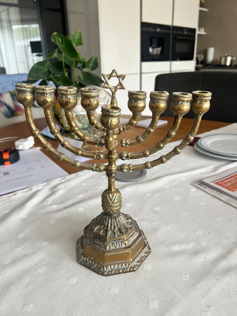 Vintage Messing Chanoeka Menora / Chanoekia - 27 cm, Ophalen, Koper of Brons