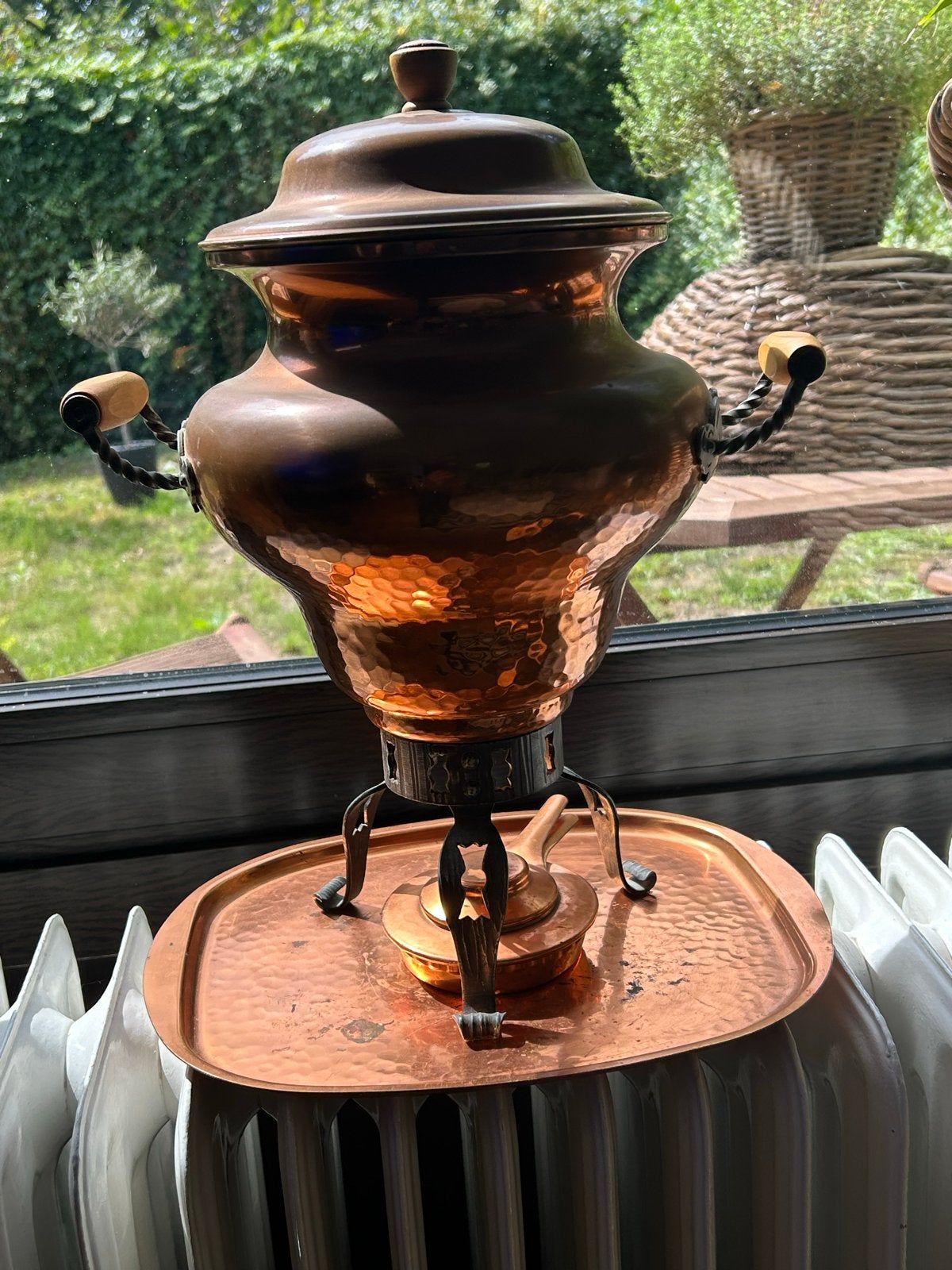 Antieke koperen samovar met dienblad, Ophalen of Verzenden, Koper
