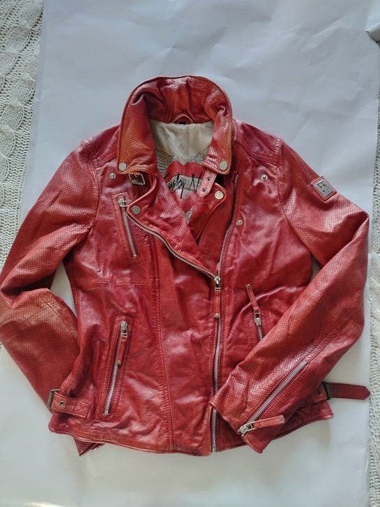 Rood Echt leren  luxe merk jas in used look, Maat 38/40 (M), Ophalen of Verzenden, Freaky Nation, Gedragen