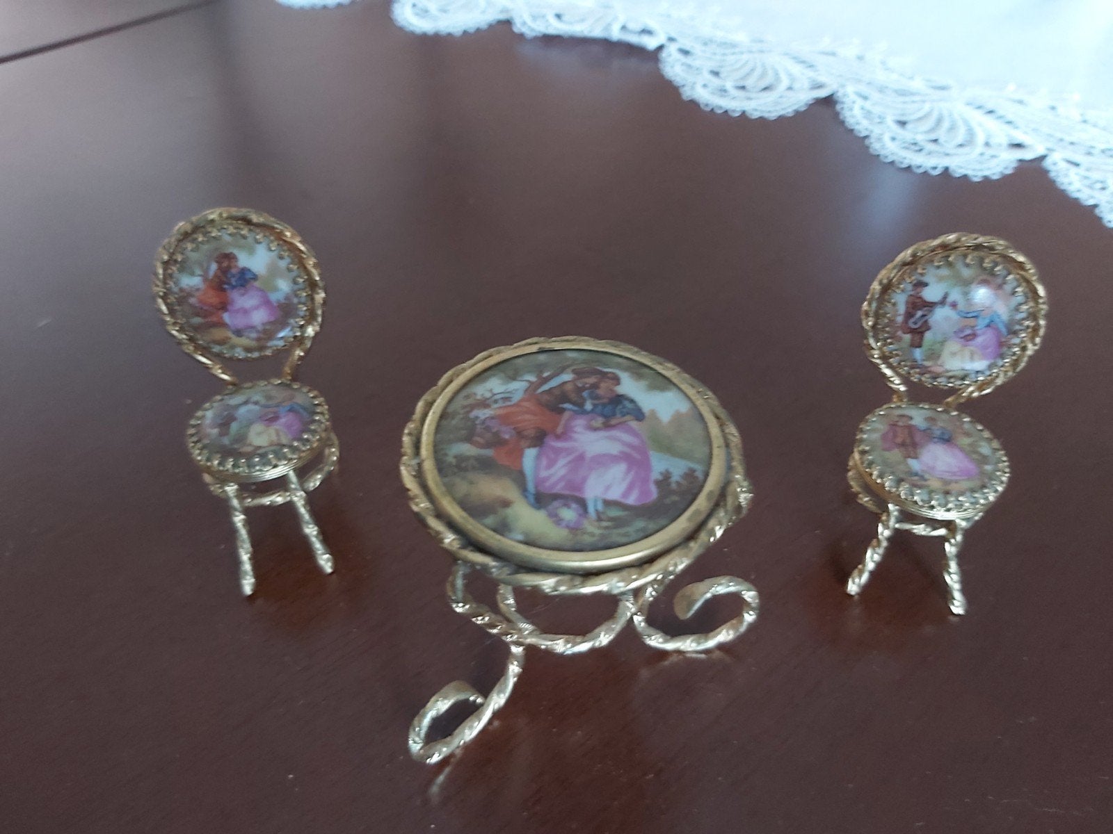 Antiek Limoges Porselein Miniatuur Meubelsetje, Ophalen of Verzenden
