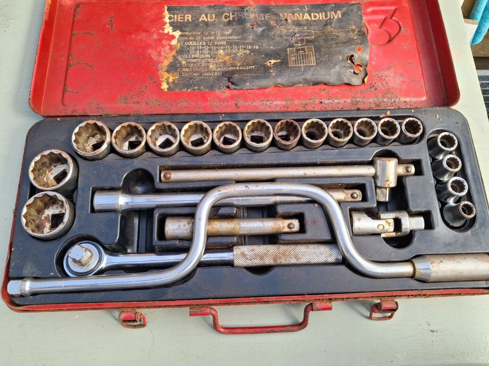 Vintage OR dopsleutelset in metalen koffer, Ophalen of Verzenden, Gebruikt