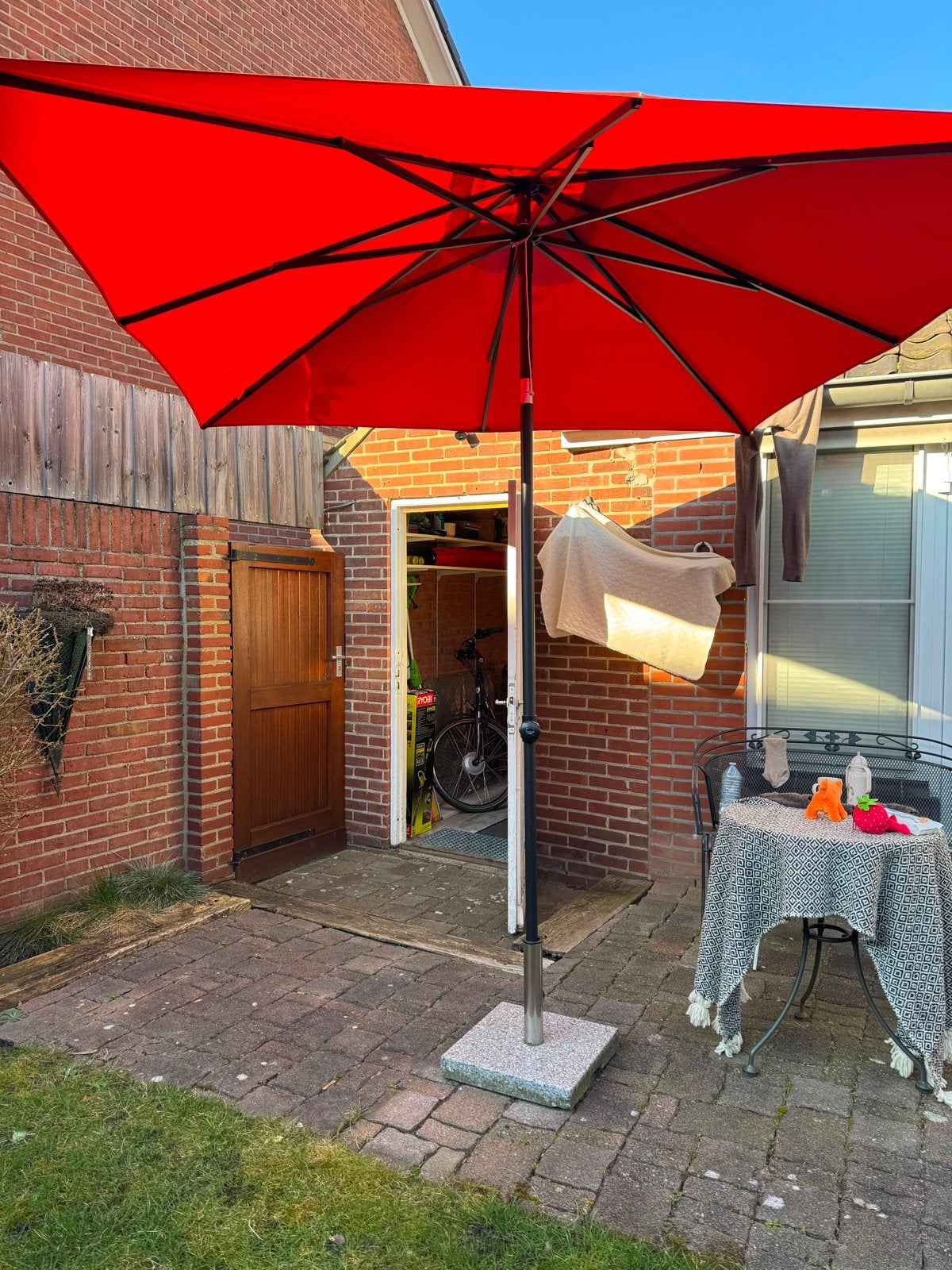 Oranje parasol, Tuin en Terras, Parasols, Ophalen, Gebruikt, Kantelbaar, 2 tot 3 meter