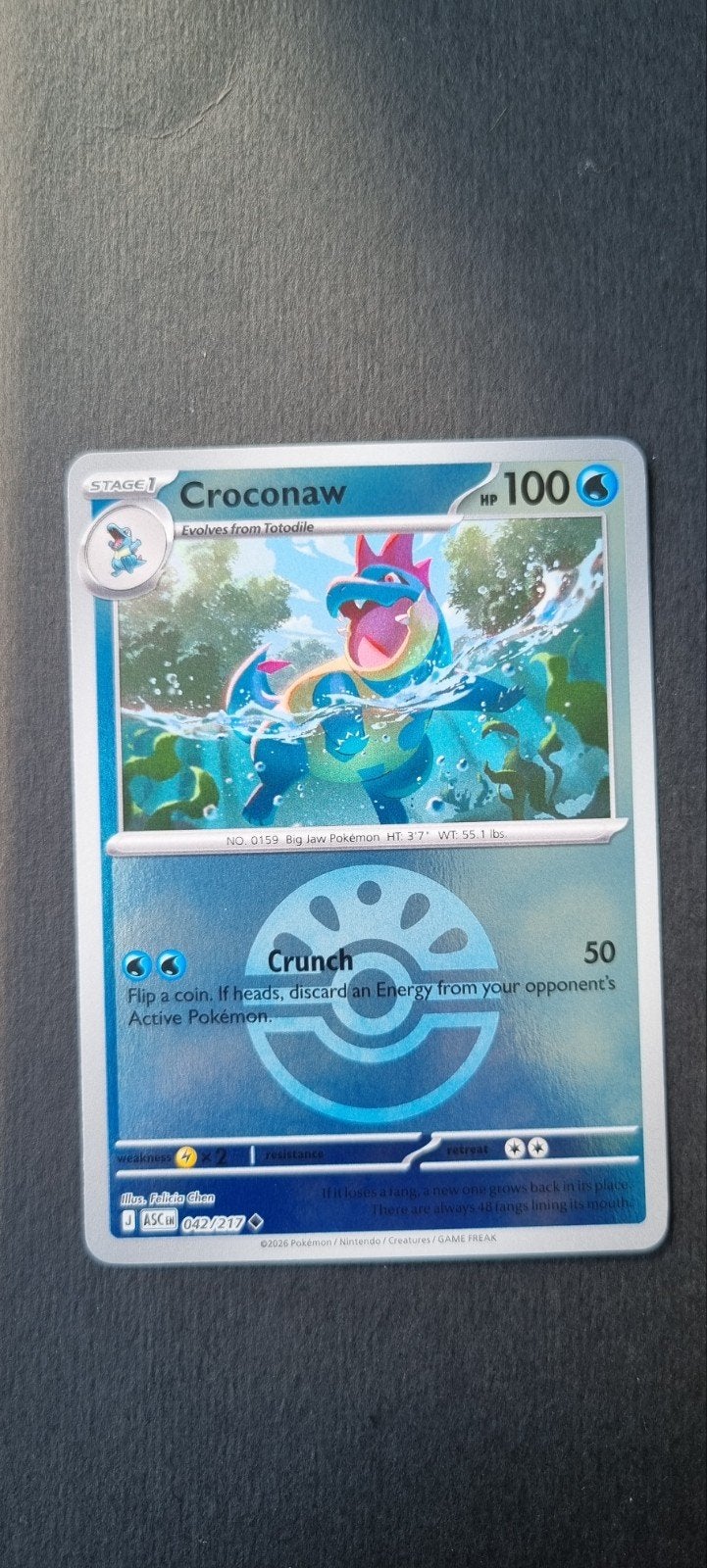 Croconaw pokeball XASC 042/217, Ophalen of Verzenden, Zo goed als nieuw, Losse kaart