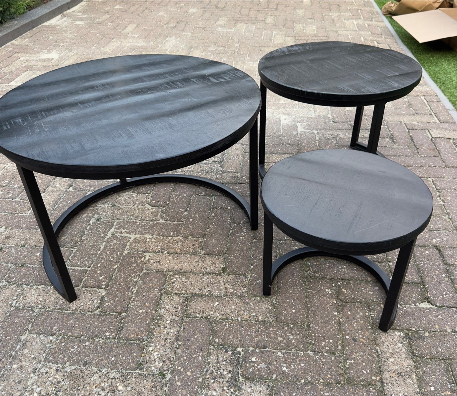 Mango hout salontafels 3x (zwart), Huis en Inrichting, Ophalen, Gebruikt, 50 tot 100 cm, Rond
