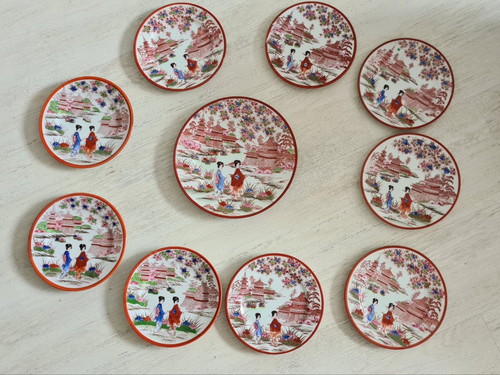 Set Vintage Japanse Geisha Porseleinen Schotels, Ophalen of Verzenden