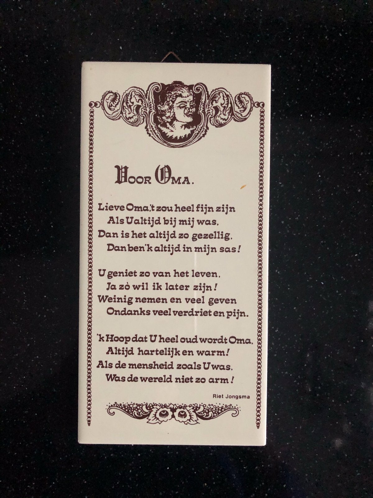Vintage keramische spreuk tegel “Voor oma”, Antiek en Kunst, Ophalen of Verzenden