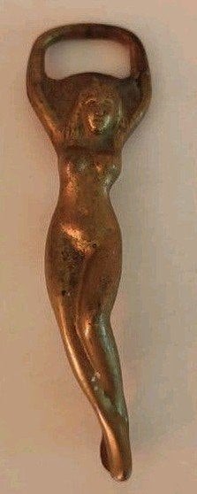 Vintage flesopener naakte vrouw 1960 messing, Ophalen of Verzenden