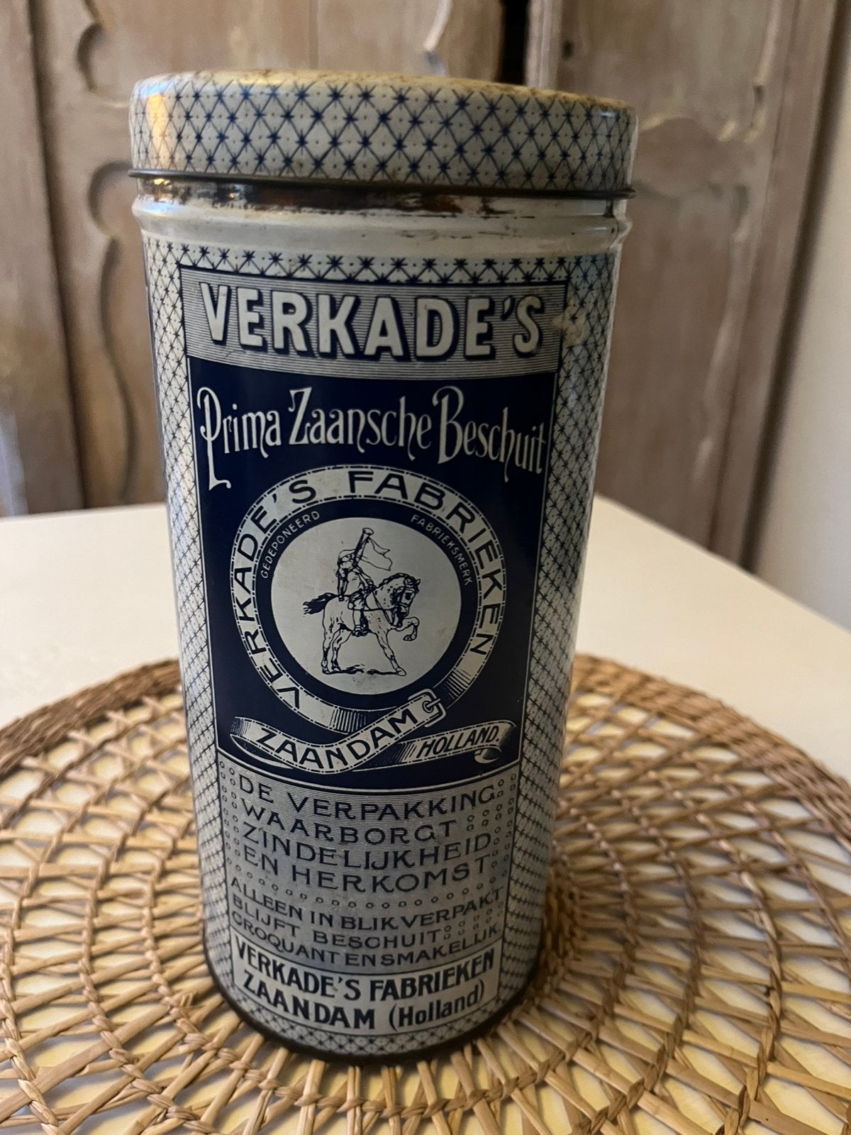 Leuk vintage beschuitbus van het merk Verkade, Ophalen of Verzenden, Zo goed als nieuw, Koek(jes), Verkade