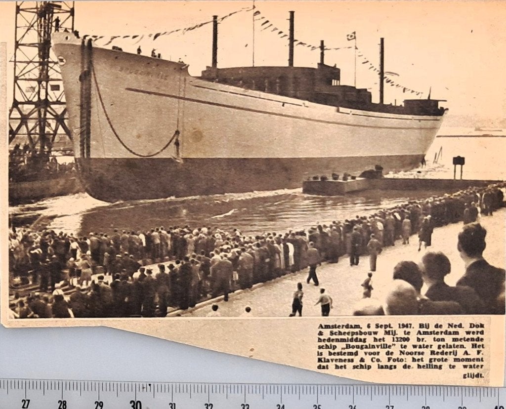Amsterdam1947, tewaterlating van de Bougainville bij NDSM, Verzenden, 1940 tot 1960, Gebruikt, Overige onderwerpen