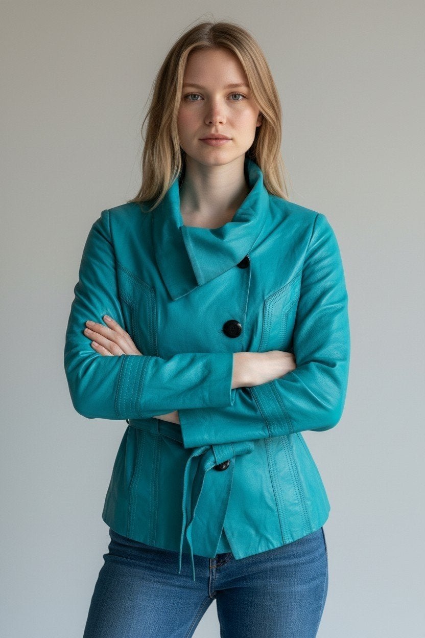 kalf leder jas met riem, Kleding | Dames, Ophalen of Verzenden, Zo goed als nieuw, Maat 38/40 (M), Groen