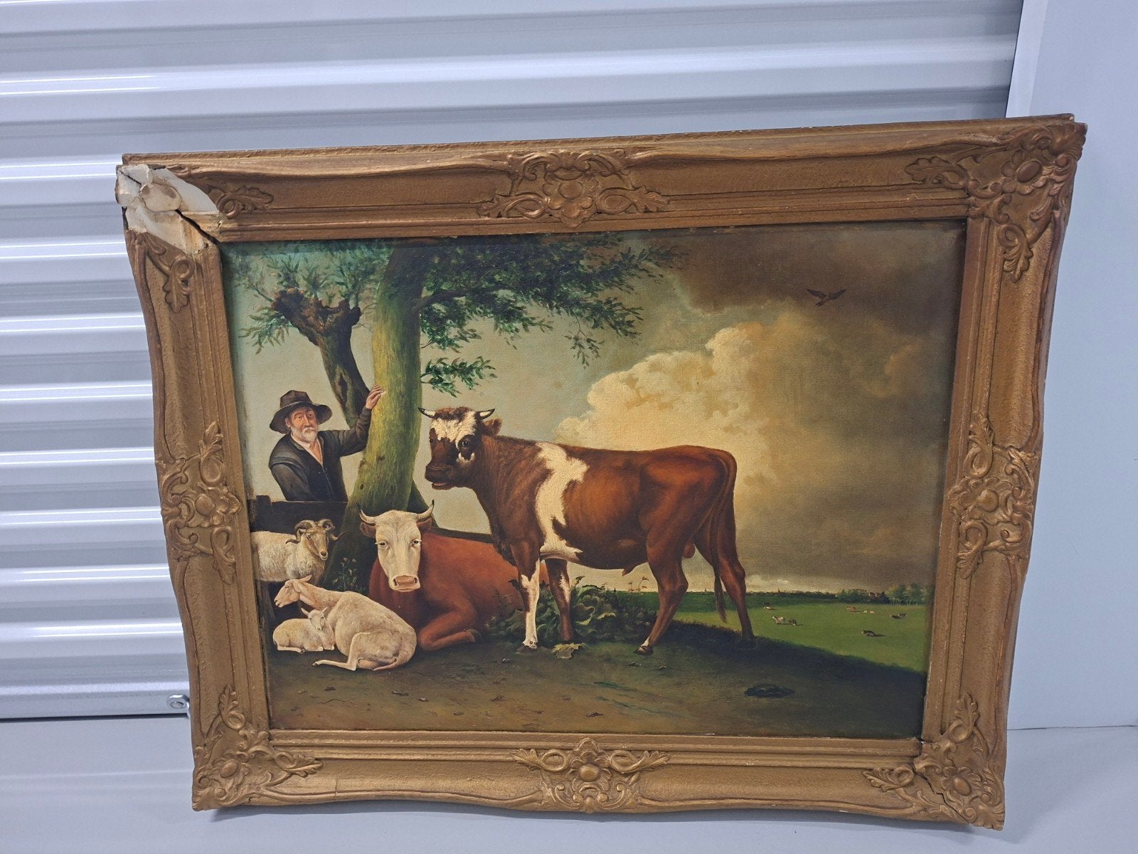 Klassiek schilderij: Herder met vee in landschap, De Stier, Ophalen, Ingelijst, Doek, Landschap