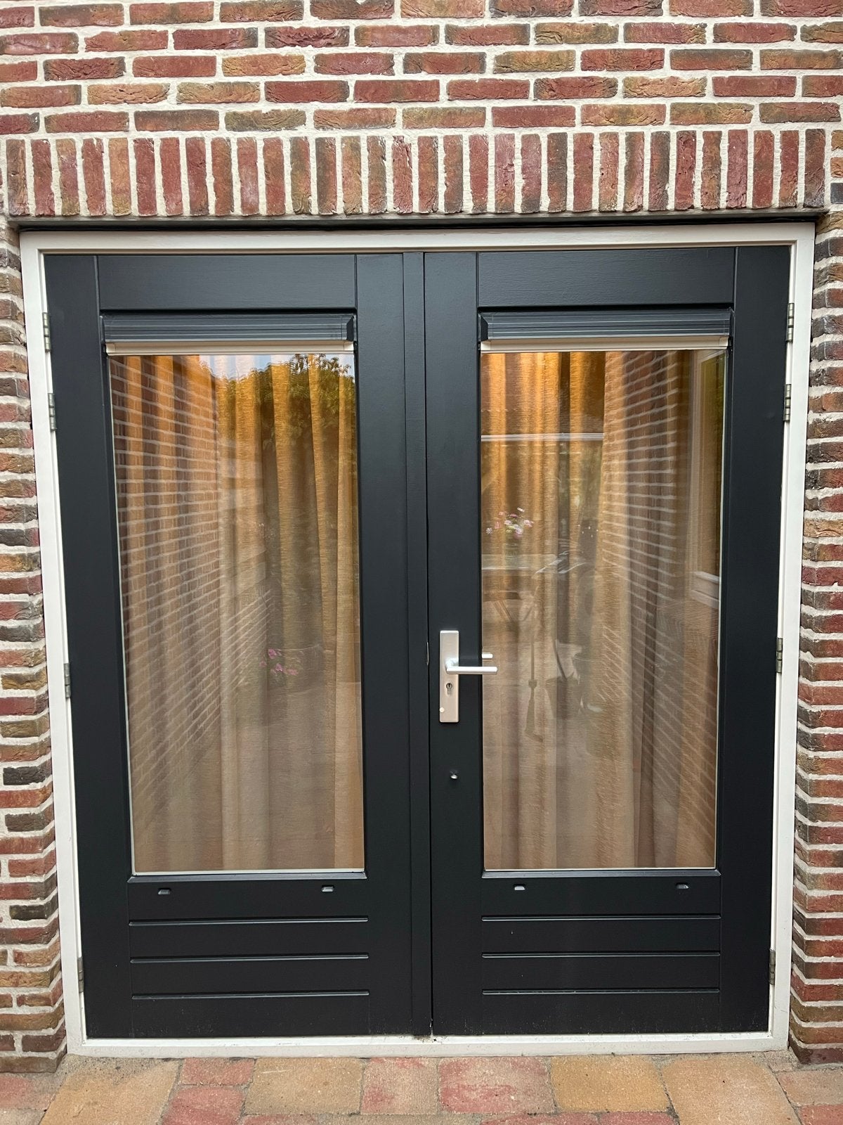 Puntgave hardhouten, dubbele tuindeuren met dievenklauwen, Gebruikt, Buitendeur, 200 tot 215 cm, Hout