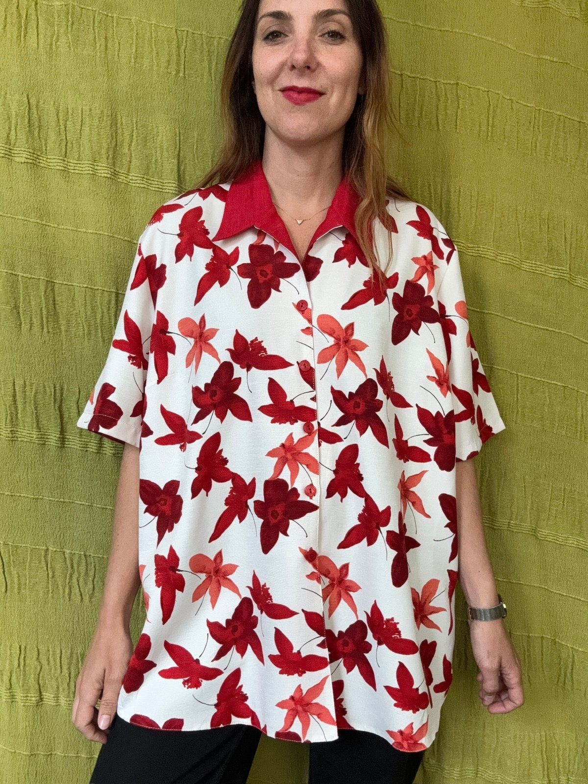 Vintage jaren 90 blouse - rood / wit -  52 6XL, Hgv, Blouse of Tuniek, Hgv, Ophalen of Verzenden