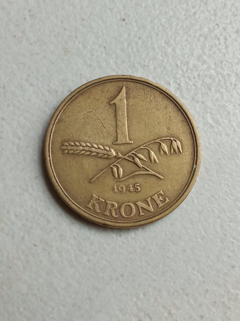 Denemarken 1 kroon 1945., Ophalen of Verzenden, Overige landen, Losse munt