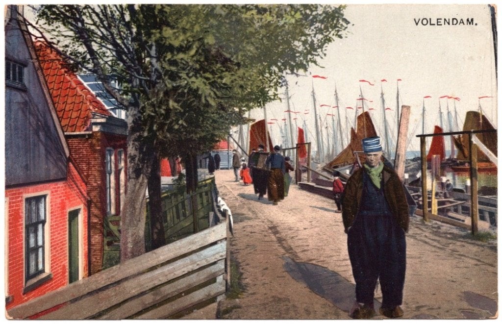 Oude Ansichtkaart Volendam Haven Vissersschepen Gelopen, Ophalen of Verzenden, Voor 1920, Gelopen, Noord-Holland