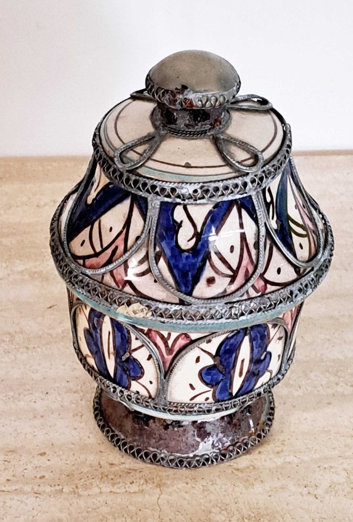 Antieke Marokkaanse Jobbana Safi of Fes  keramiek dekselpot, Ophalen of Verzenden