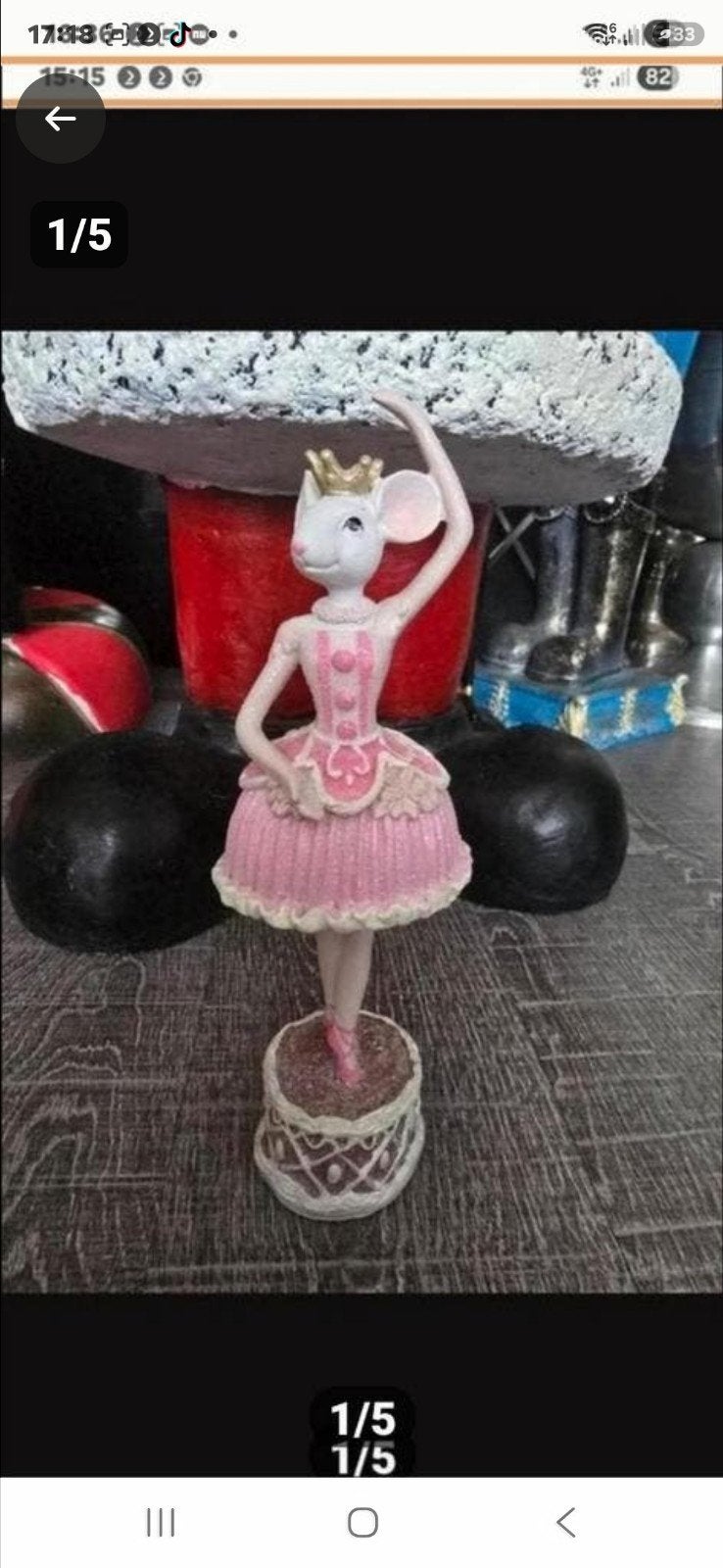 Schattig beeldje van een ballerina muis met een gouden kroon, Ophalen of Verzenden, Nieuw