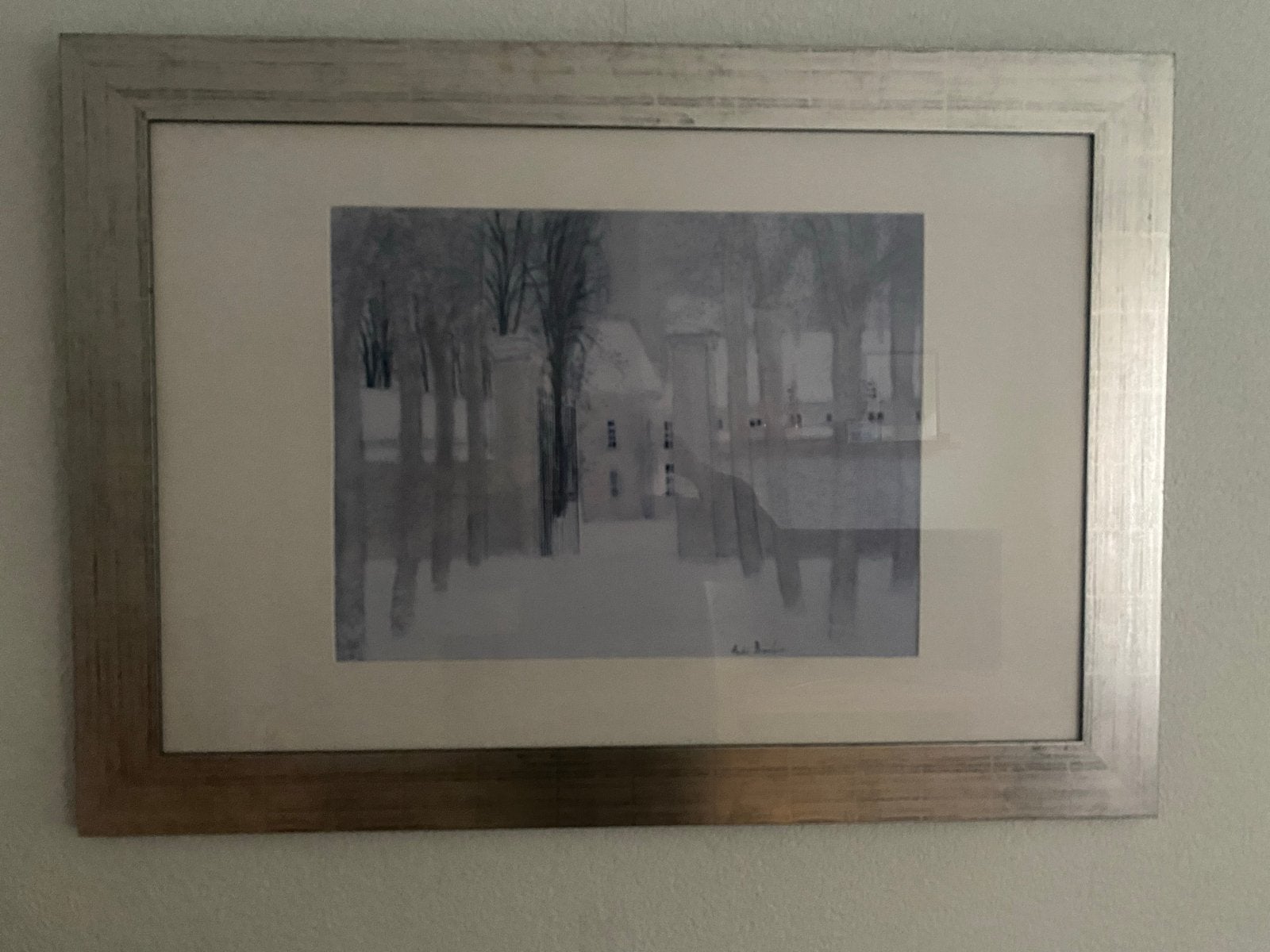 Sfeervol winters landschap, Realistisch, Ophalen of Verzenden, Aquarel, Ingelijst