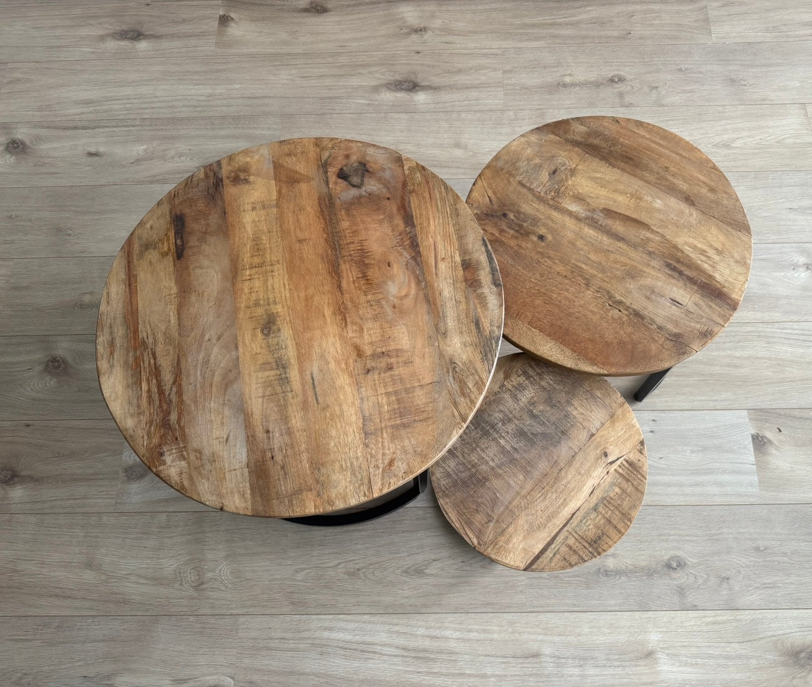 Mangohout salontafels set van 3, Huis en Inrichting, Ophalen, Zo goed als nieuw, Rond, 50 tot 100 cm