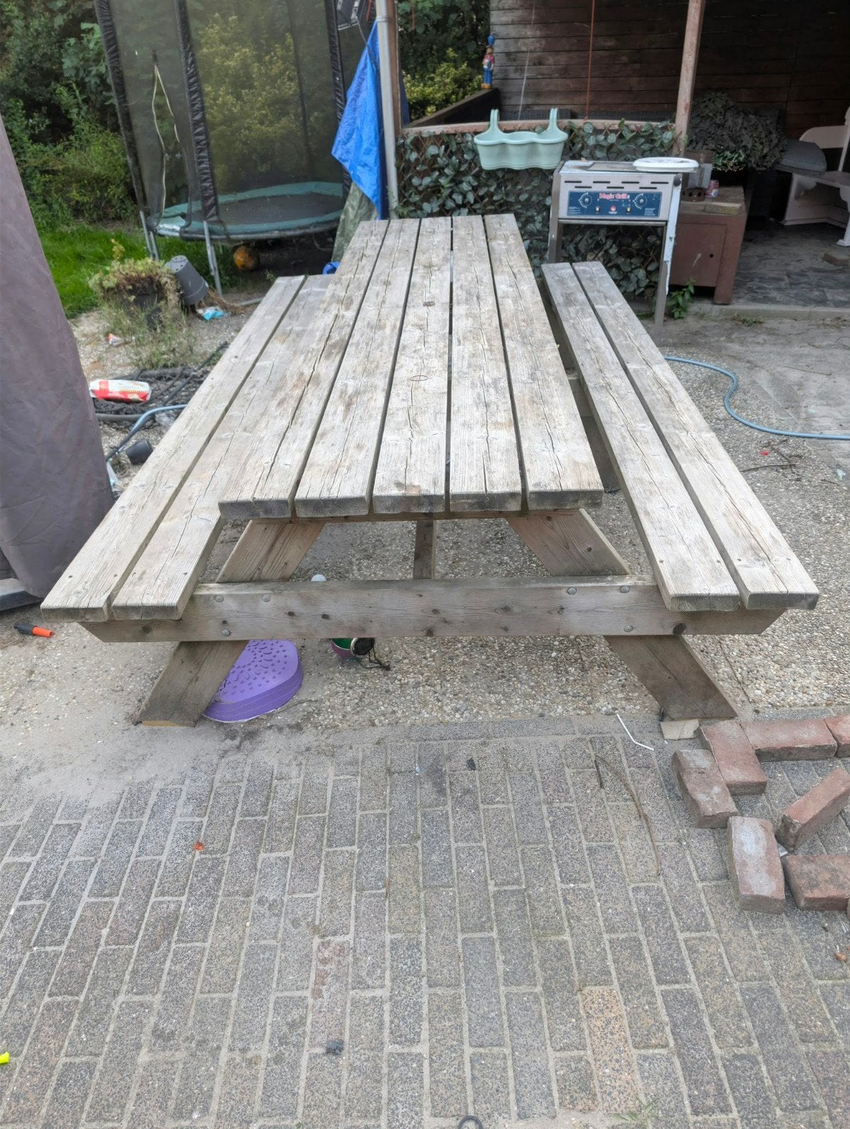 Mooie houten picknicktafel - 300x176 cm, Tuin en Terras, Picknicktafels, Ophalen, Rechthoekig, Hout