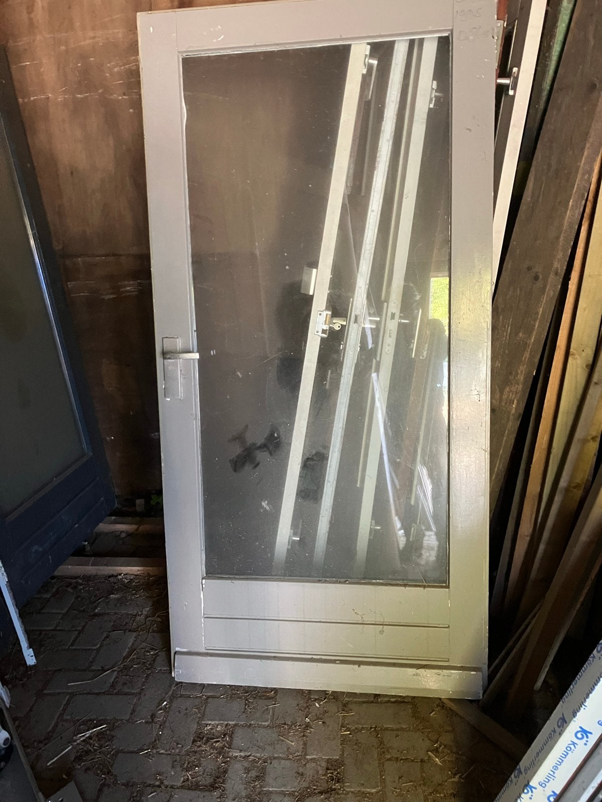 Hardhouten buitendeur met dubbel glas (98x199,5 cm), Ophalen, Gebruikt, 80 tot 100 cm, Minder dan 200 cm