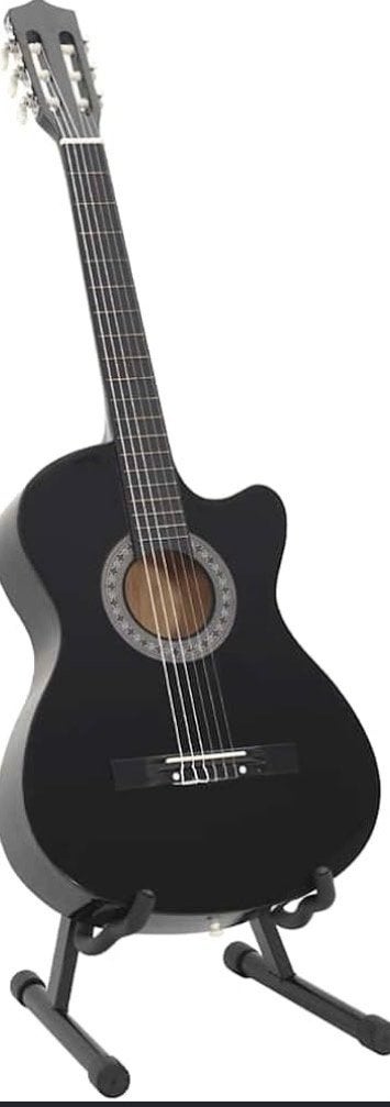 Zwarte klassieke gitaar met standaard, Ophalen of Verzenden, Zo goed als nieuw, Klassieke of Spaanse gitaar