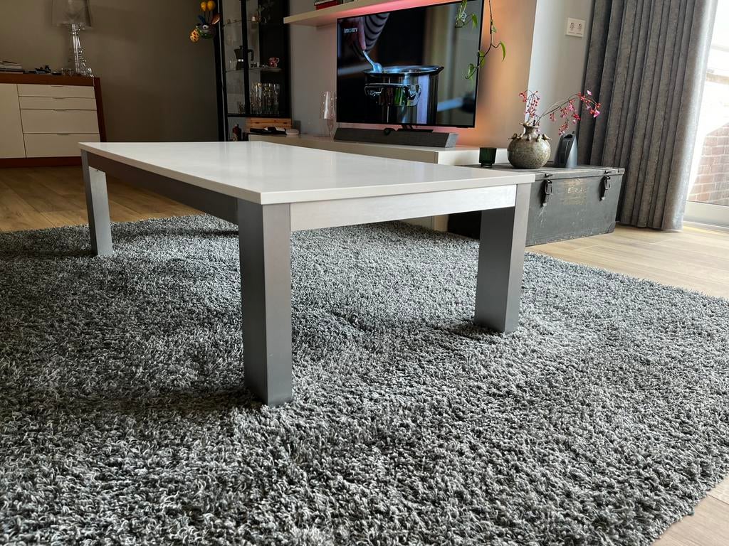 Salontafel 140 x 70 x 40 wit aluminium poten, Gebruikt, 100 tot 150 cm, 50 tot 100 cm, Minder dan 50 cm