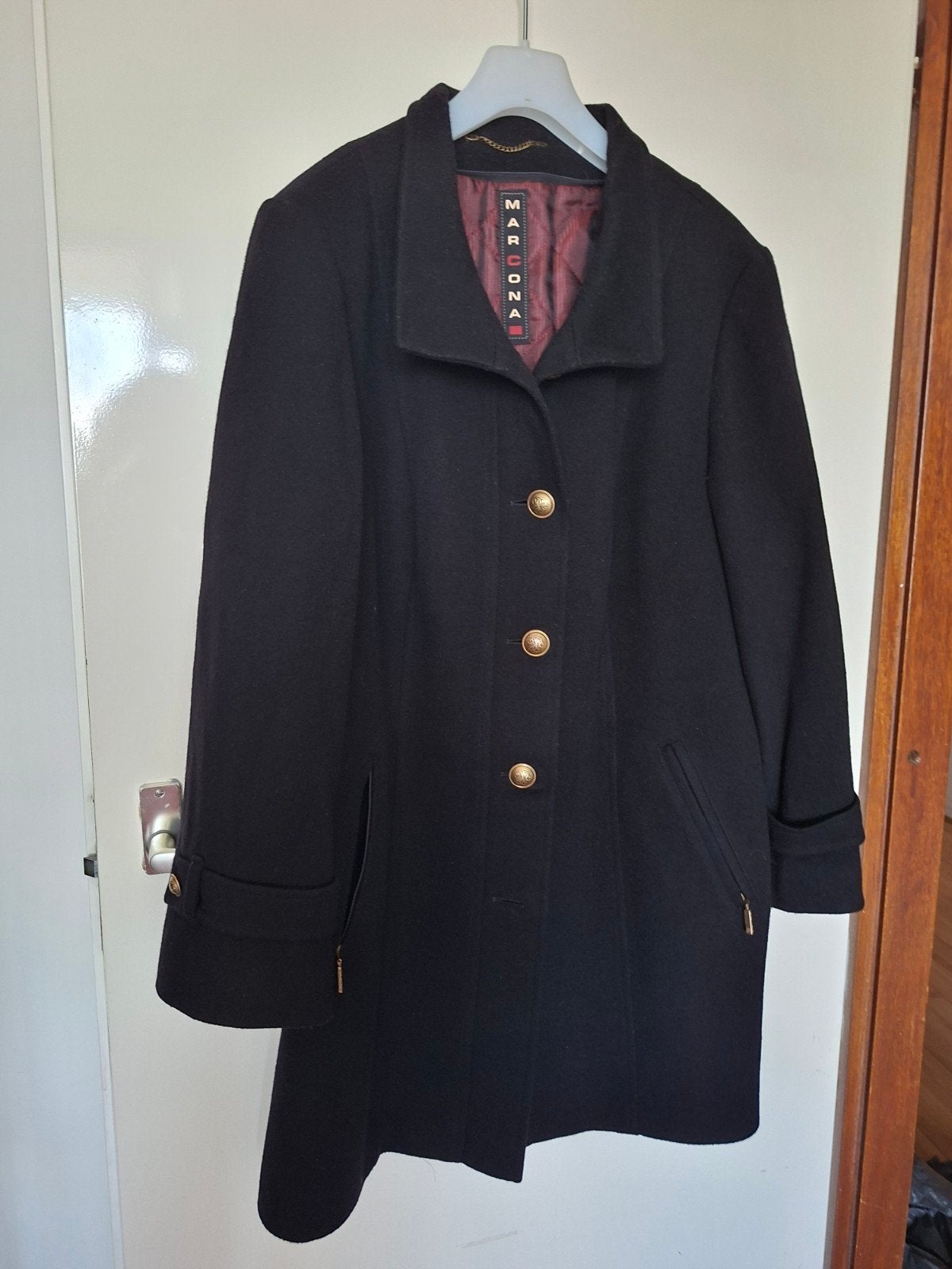 Marcona Cashmere & Wol Mantel Zwart met Afneembare Capuchon, Zwart, Maat 42/44 (L), Ophalen of Verzenden, Zo goed als nieuw