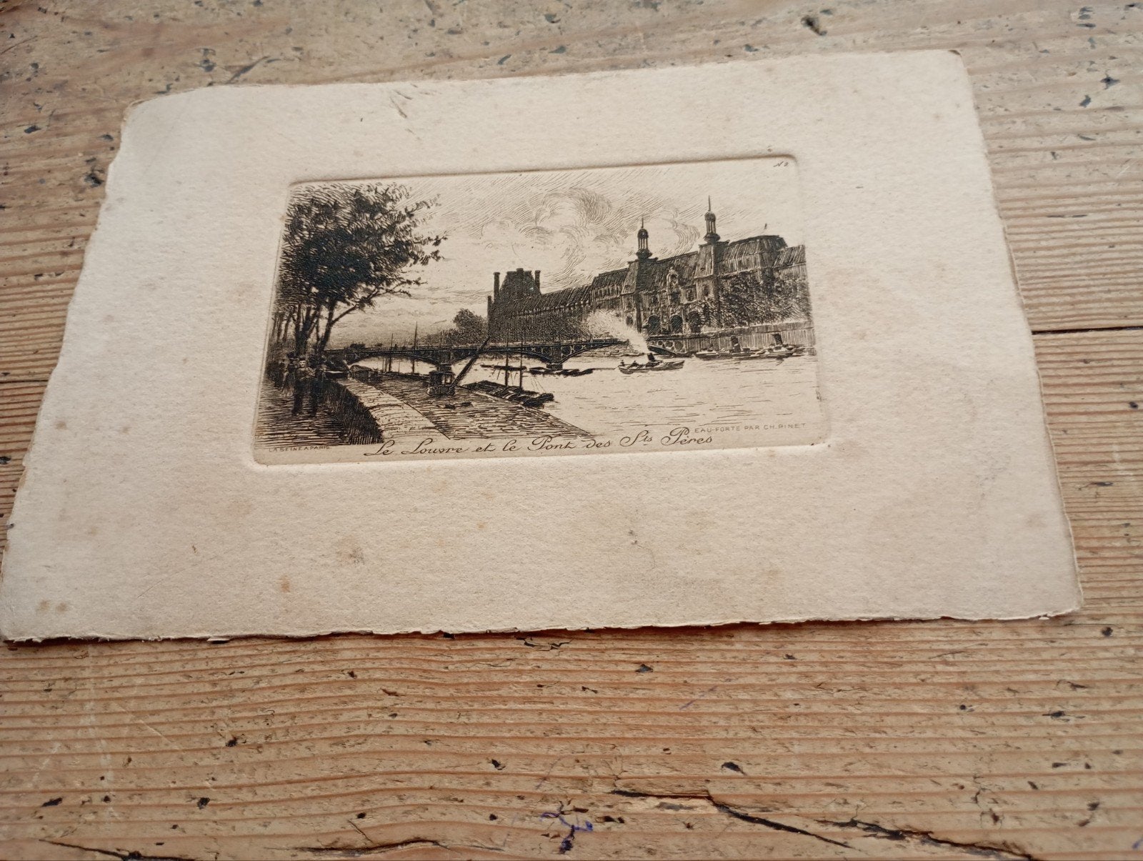 Vintage Litho Le Louvre et le Pont Des Sts Pères Antiek, Ophalen of Verzenden