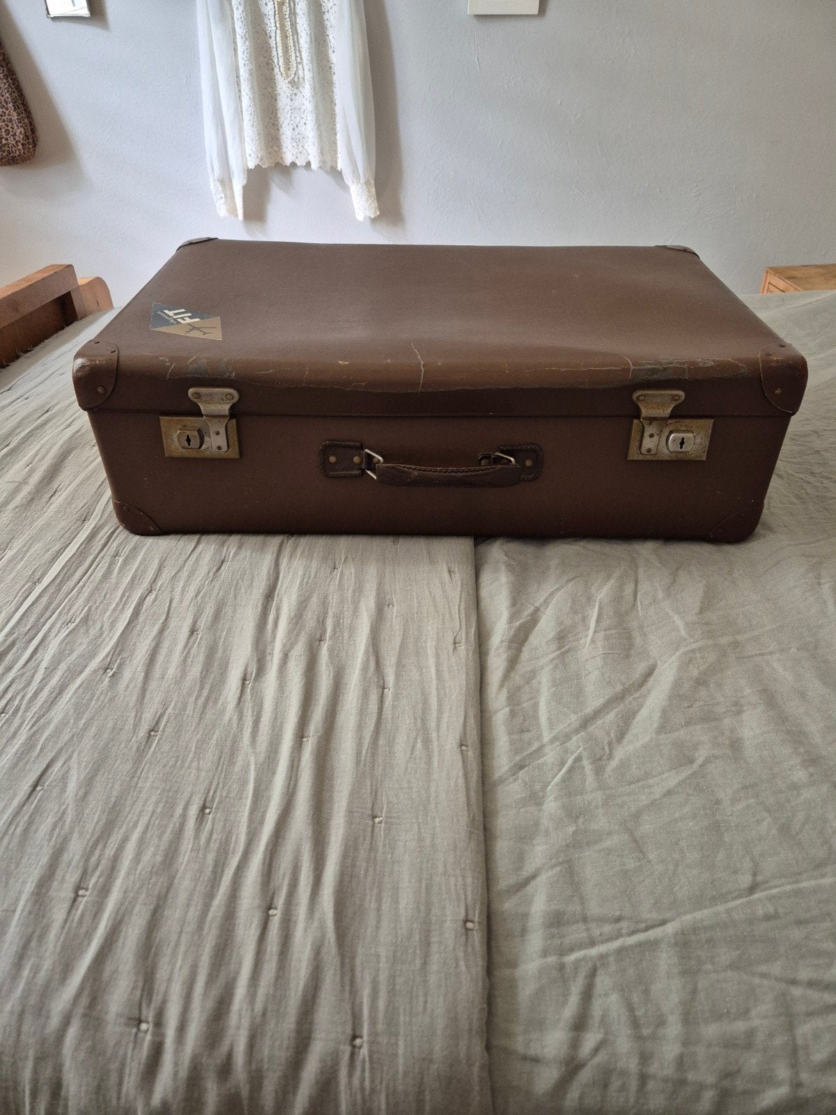 Vintage bruine koffer met karakter, Antiek en Kunst, Ophalen