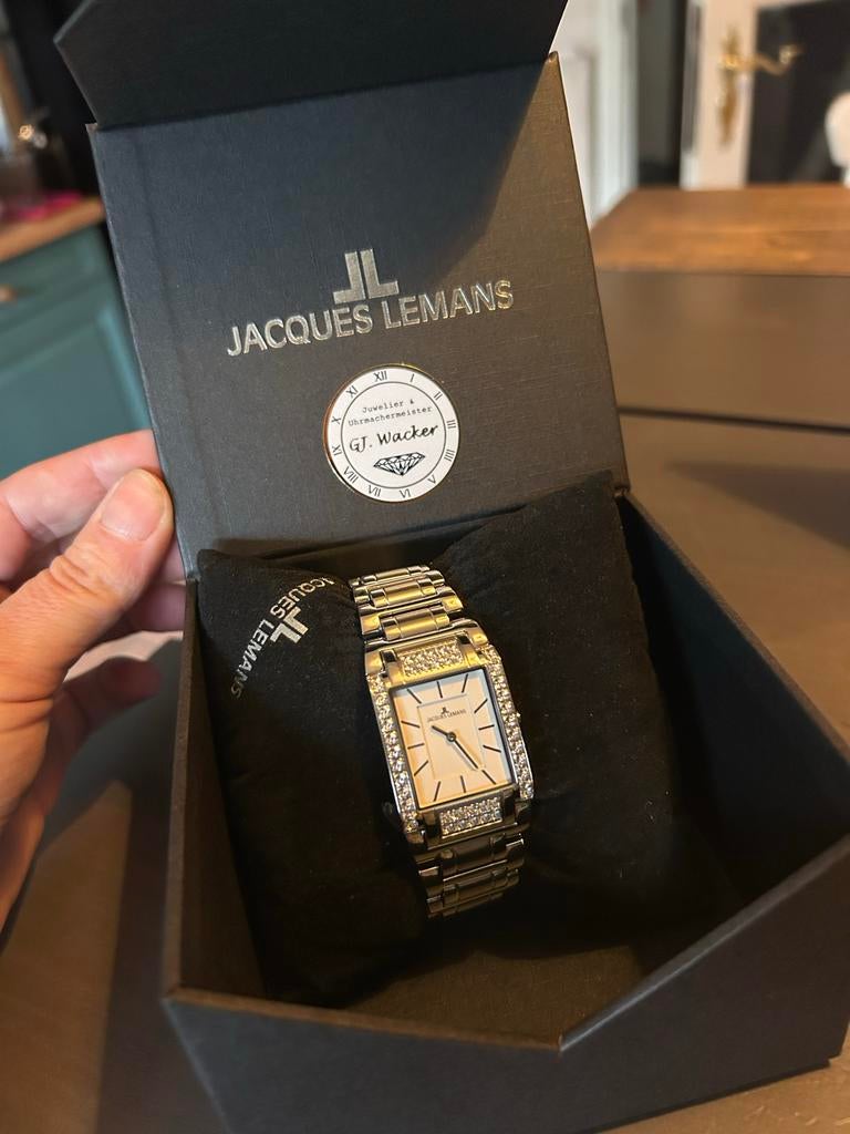 Jacques Lemans dameshorloge met zirkonia, Overige merken, Staal, Polshorloge, Nieuw