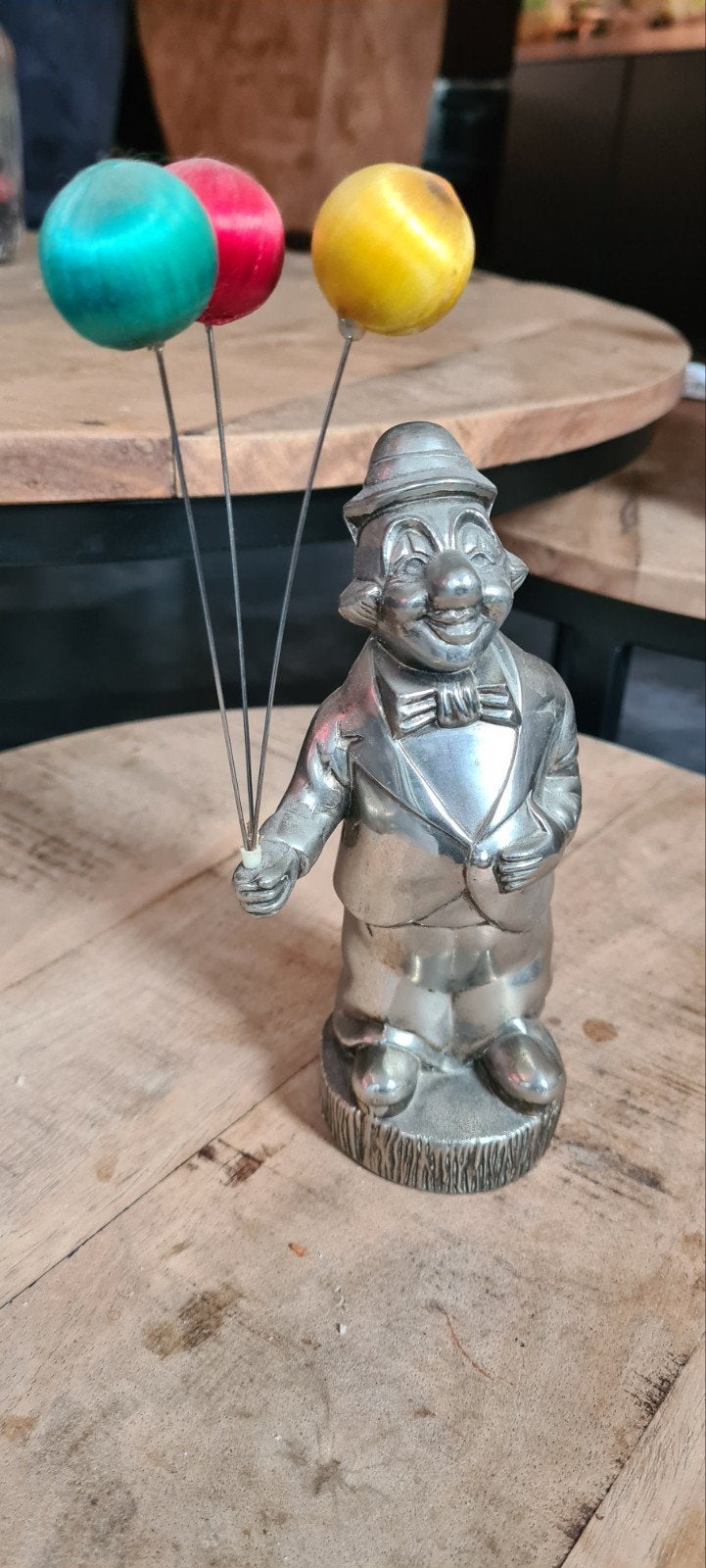 Verzilverde spaarpot clown 17 cm incl de 3 ballonnen, Ophalen of Verzenden, Metaal of Blik, Overige thema's
