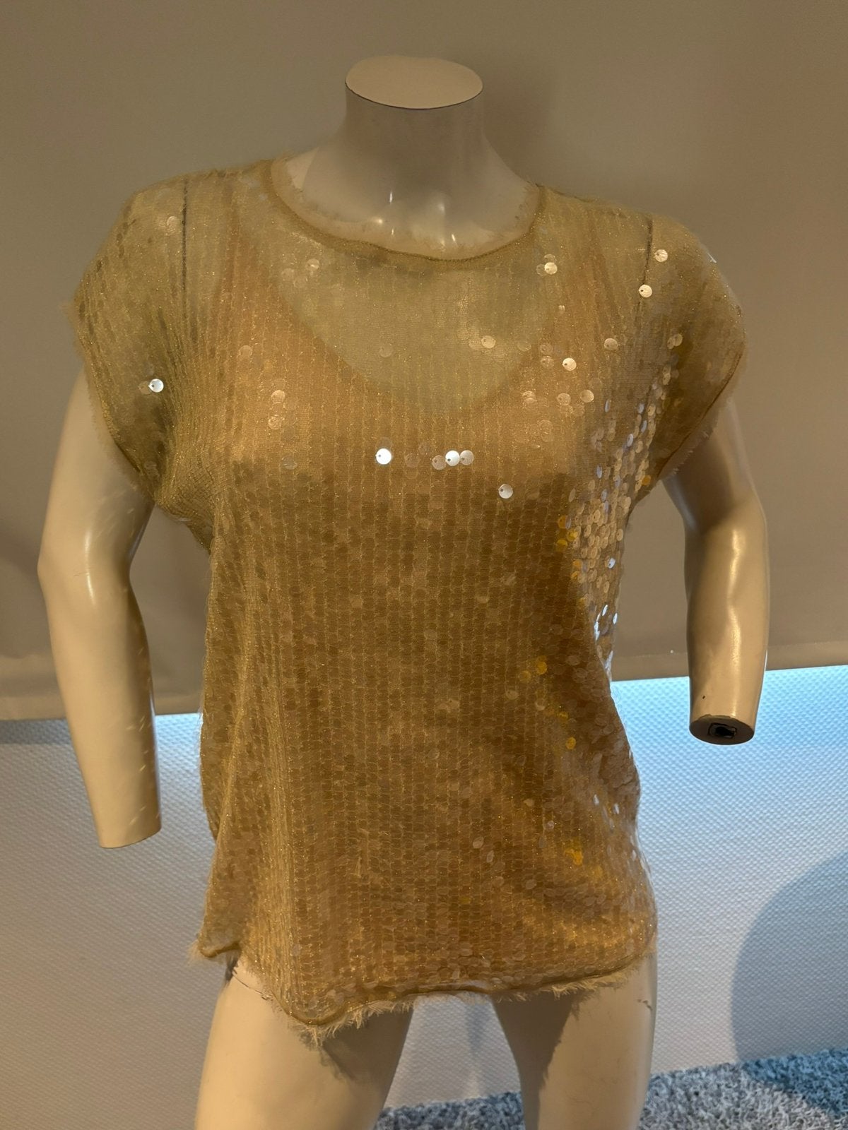 Set paiettten top met onderhempje maat 38, Maat 38/40 (M), ., Beige, Ophalen of Verzenden