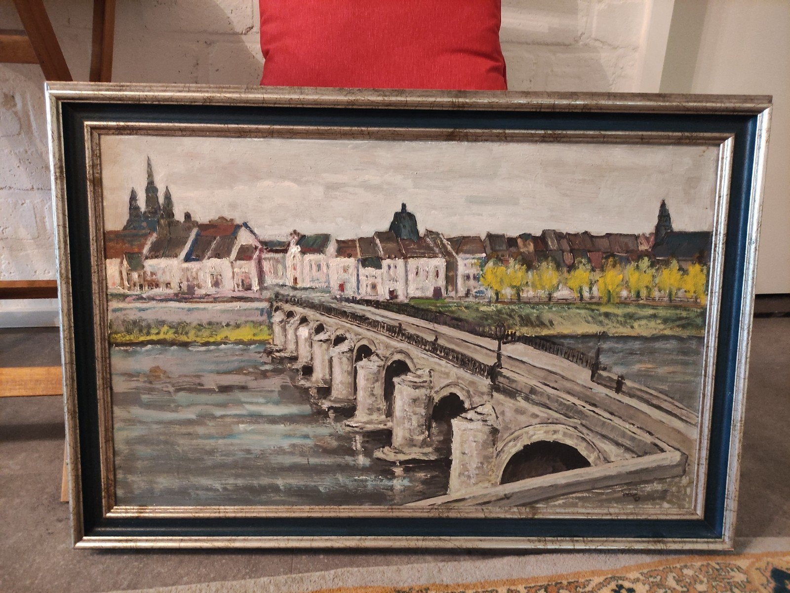Olieverfschilderij Stadsgezicht met Brug, Ophalen