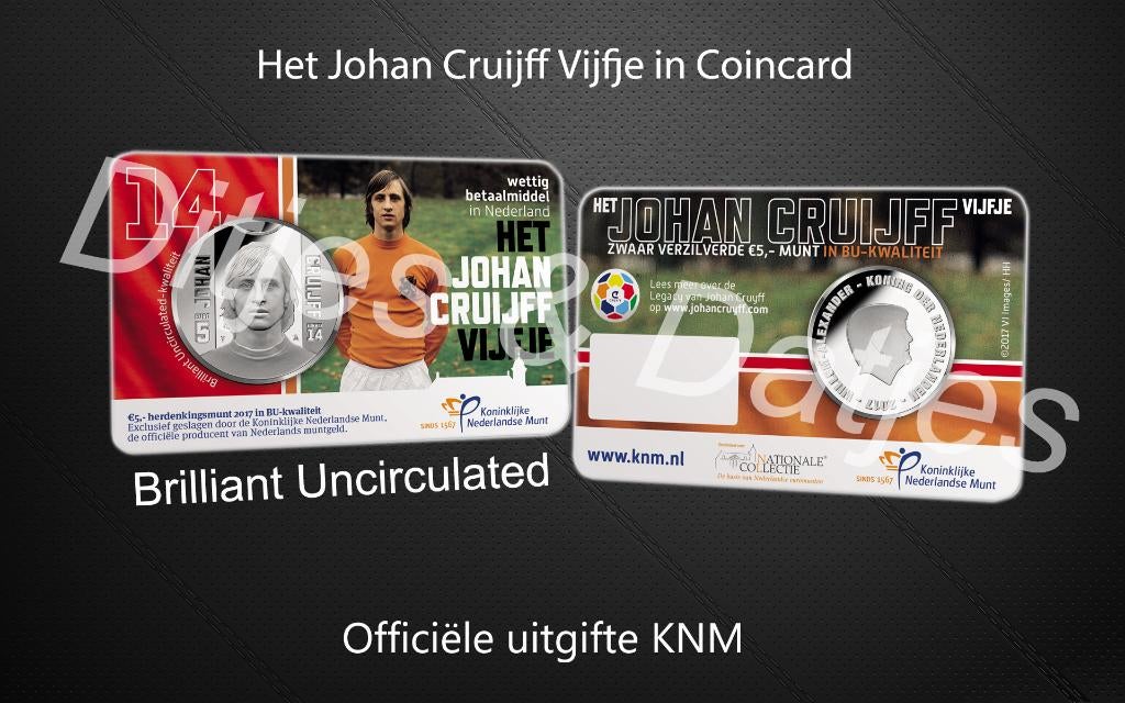 Johan Cruijff Vijfje BU in coincard KNM, Ophalen of Verzenden, Koningin Beatrix, Euro's