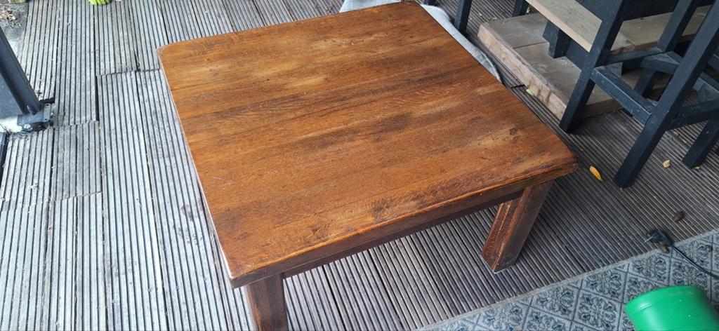 Massief eiken salon tafel (hoektafel), Ophalen of Verzenden, Rechthoekig, 50 tot 100 cm, Minder dan 50 cm