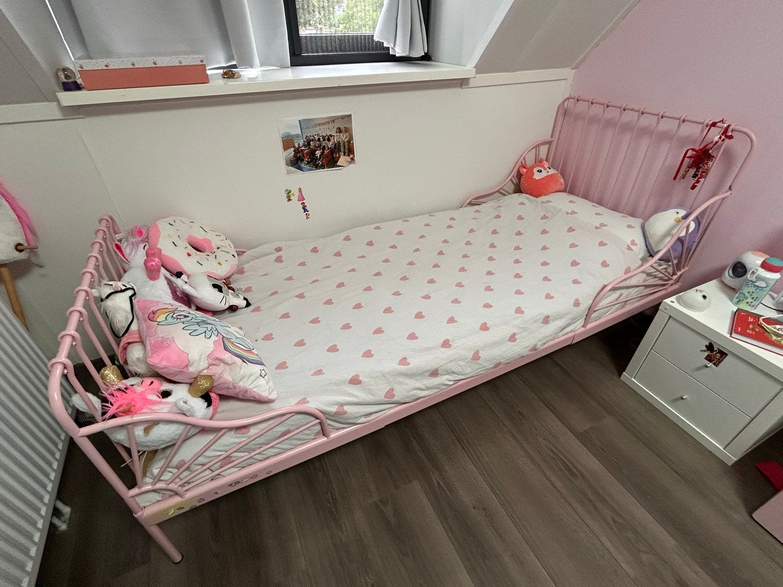 IKEAMinnen met lattenbodem matras en topper, Ophalen, Gebruikt, 70 tot 85 cm, Lattenbodem
